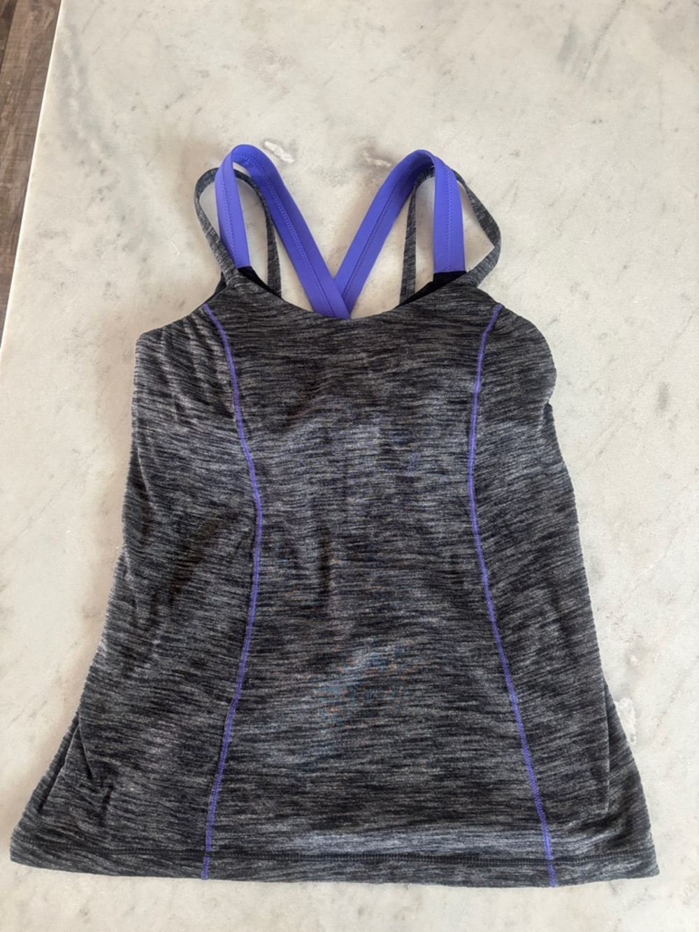 lululemon athletica Gray Heather Crop Top with Purple Straps